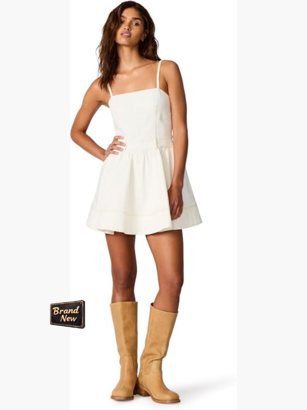Sleeveless Square Neck Cotton Mini Dress with Back Zipper